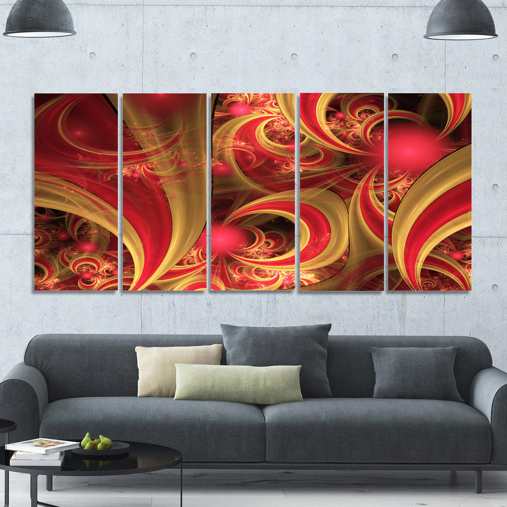 Pink Symmetrical Fractal Pattern, Floral Canvas Art Print, 60"x28", 5 Panels