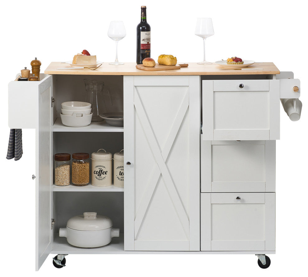 VEVOR 45.3" Kitchen Island Cart Rolling Storage Cabinet Cart with Drawer & Rack