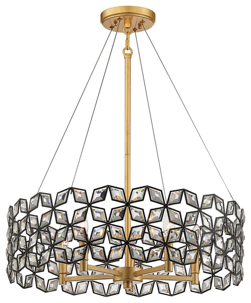 Brookcrest Five Light Pendant, Sand Coal With Gold Leaf