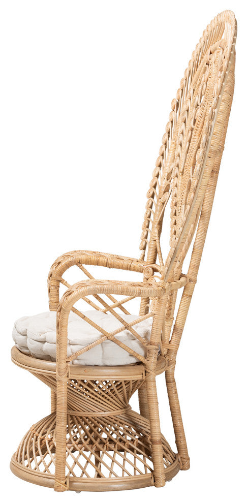 Fedra Modern Bohemian Natural Brown Rattan Peacock Accent Chair