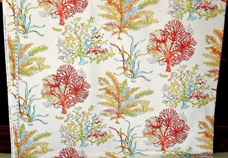 Red Coral Fabric Ocean Reef Turtle Curtain Material, Standard Cut
