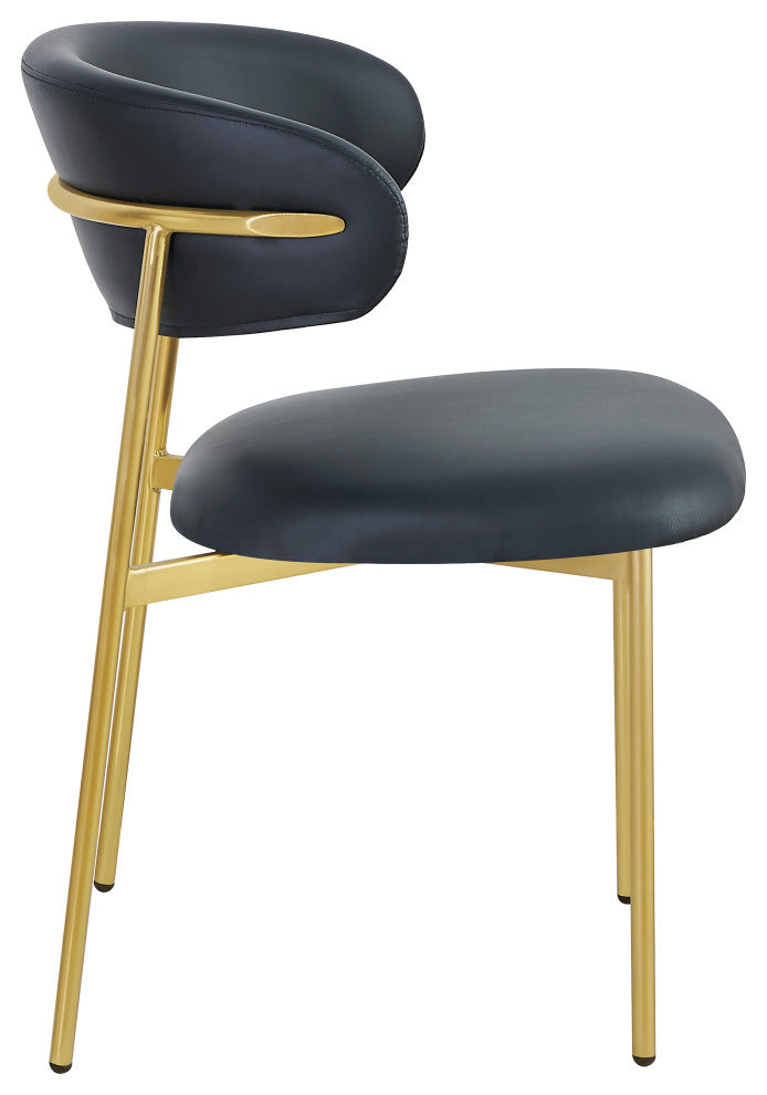 Lupita Vegan Leather Dining Chair, Set of 2, Black, Brushed Gold Finish