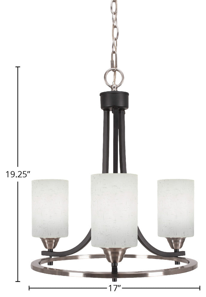 Paramount 3-Light Chandelier, Matte Black & Brushed Nickel, 4" White Muslin