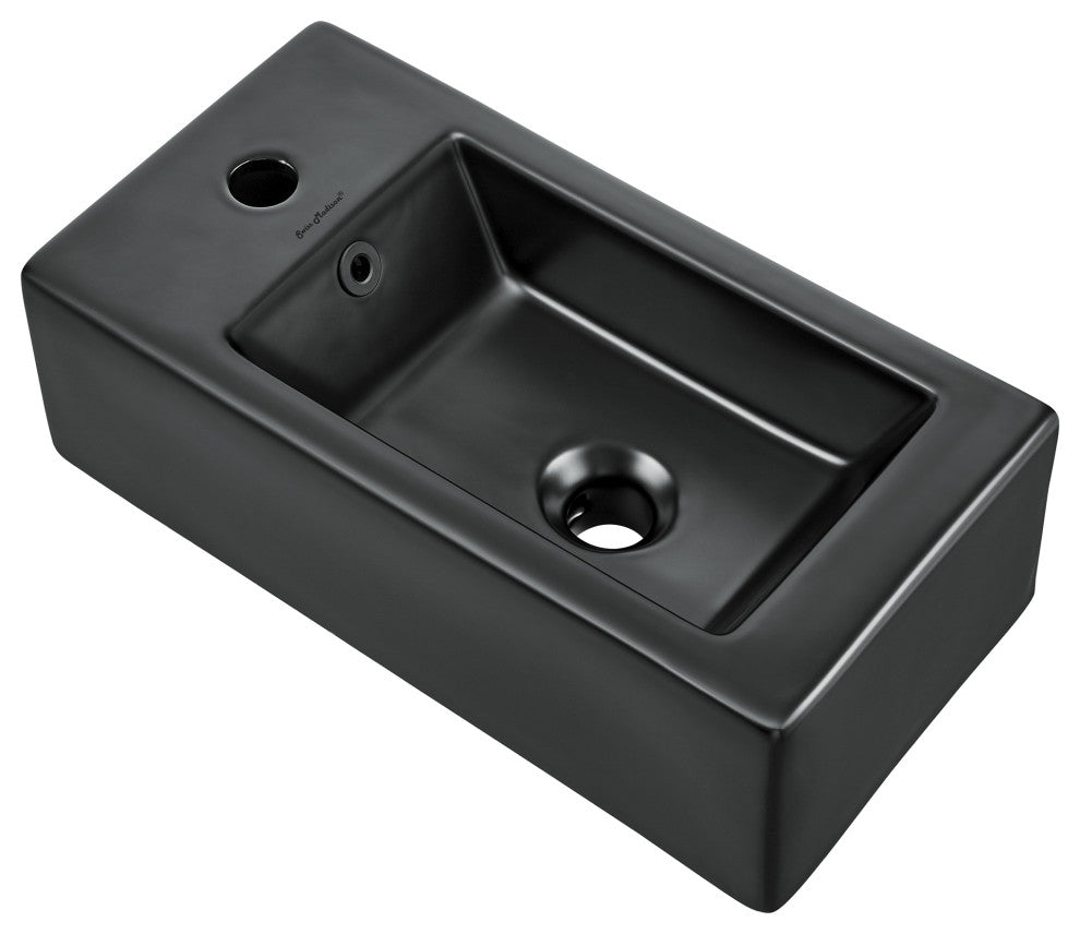 Voltaire 19.5"x10" Ceramic Wall Hung Sink With Faucet Mount, Left Side Matte Bla