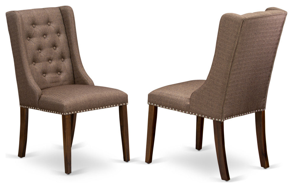 Dining Chairs, Brown Parson Chairs, Antique Walnut Wood Legs,Set of 2