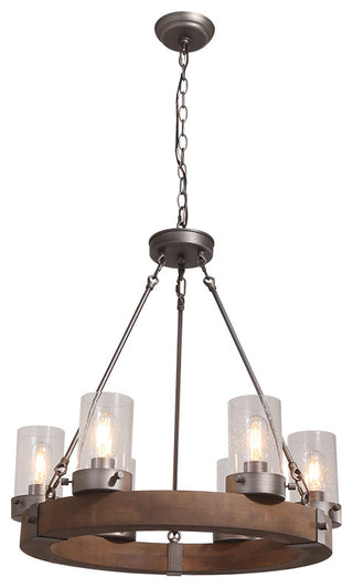 6 Light Wooden Wagon Wheel Chandelier