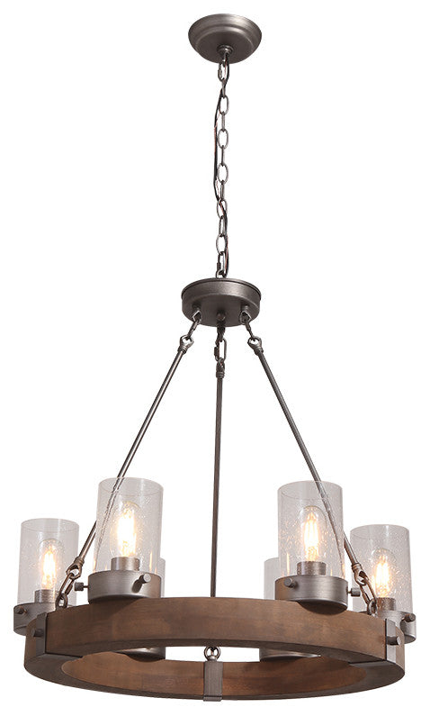 6 Light Wooden Wagon Wheel Chandelier
