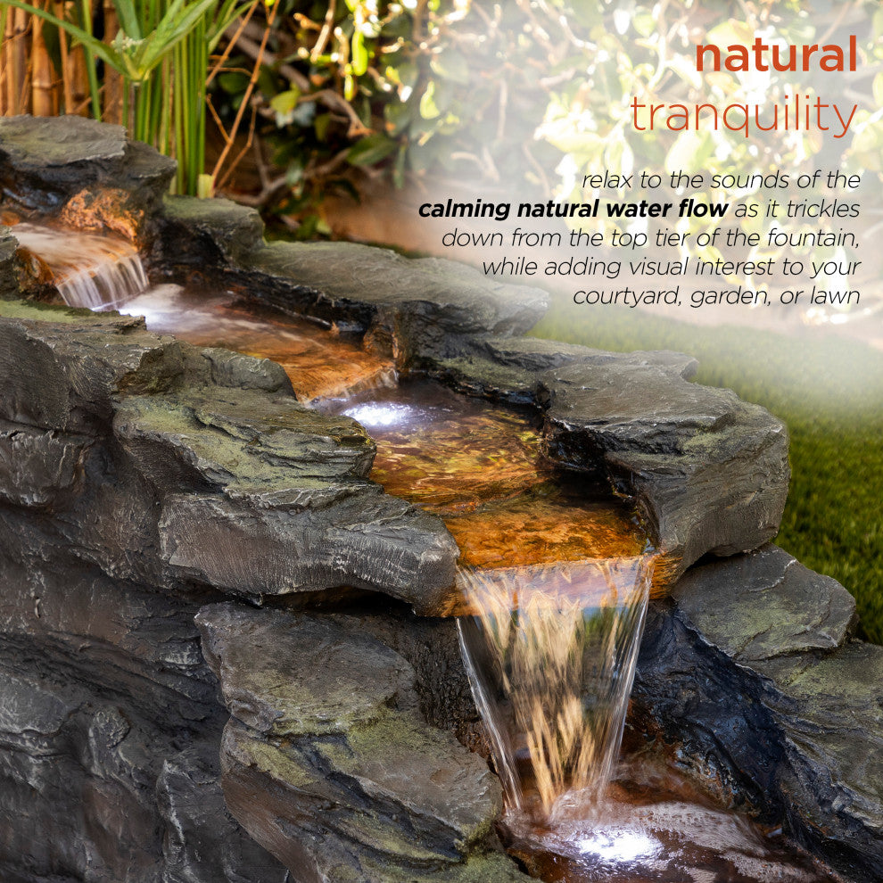 19" Tall Outdoor Tiering Rocky River Stream Water Fountain with LED Lights