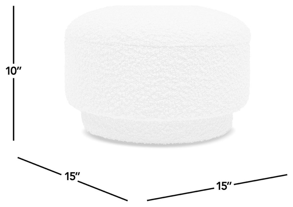 Fuji 15" Mushroom Footstool Ottoman, Ivory White Boucle