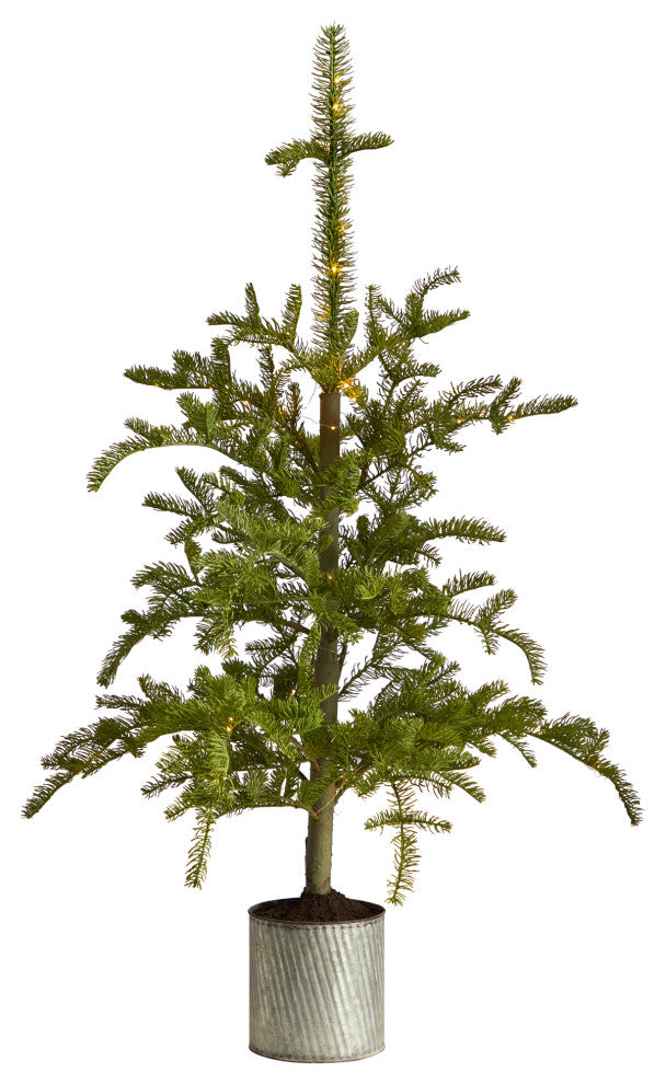 4.5' Pre-Lit Christmas Pine Artificial Tree, Decorative Planter