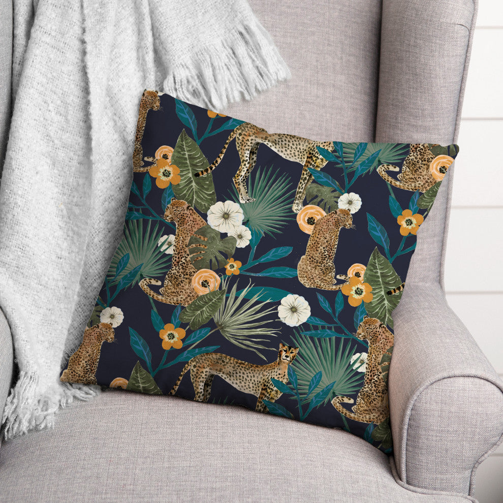 Tropical Cheetah Navy 18x18 Spun Poly Pillow