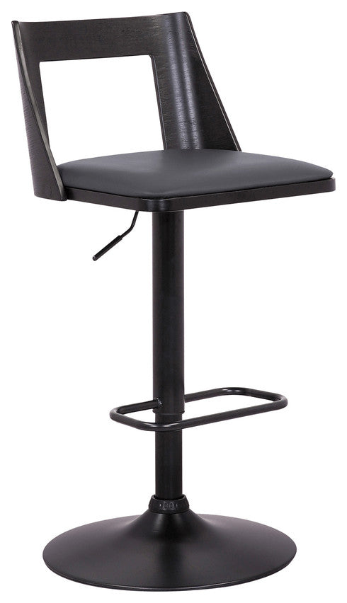 42" Gray And Black Faux Leather Swivel Adjustable Height Bar Chair With Footrest