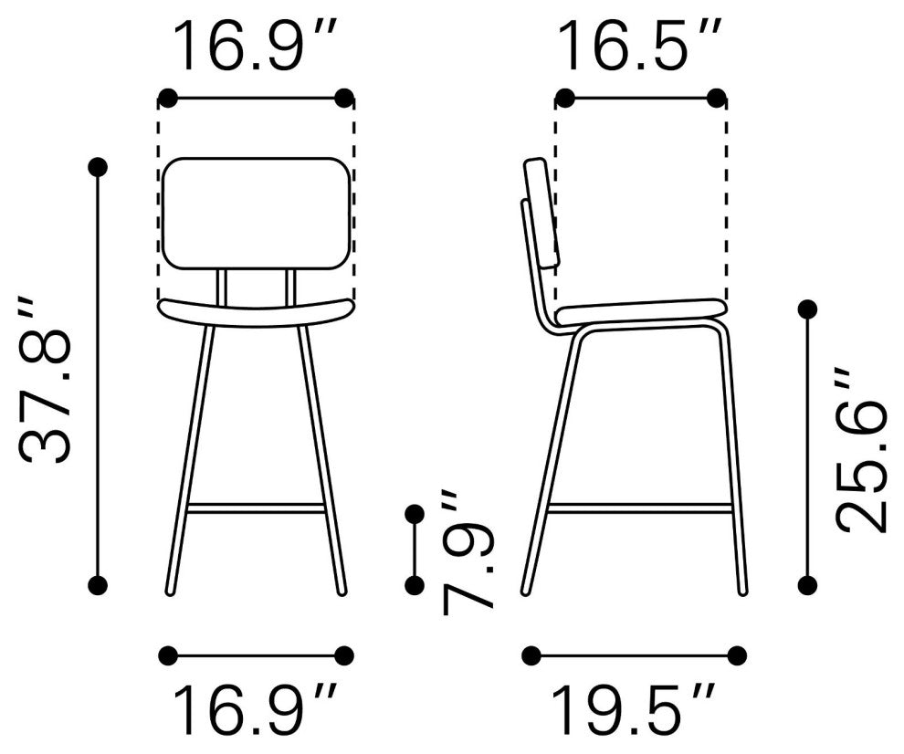 Counter Stool Chair, Set of 2, Faux Vinyl Leather, Steel, Vintage Black, Cafe