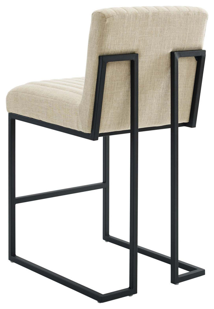 Tufted Counter Stool Chair, Set of 2, Fabric, Metal, Beige, Modern, Bar Pub