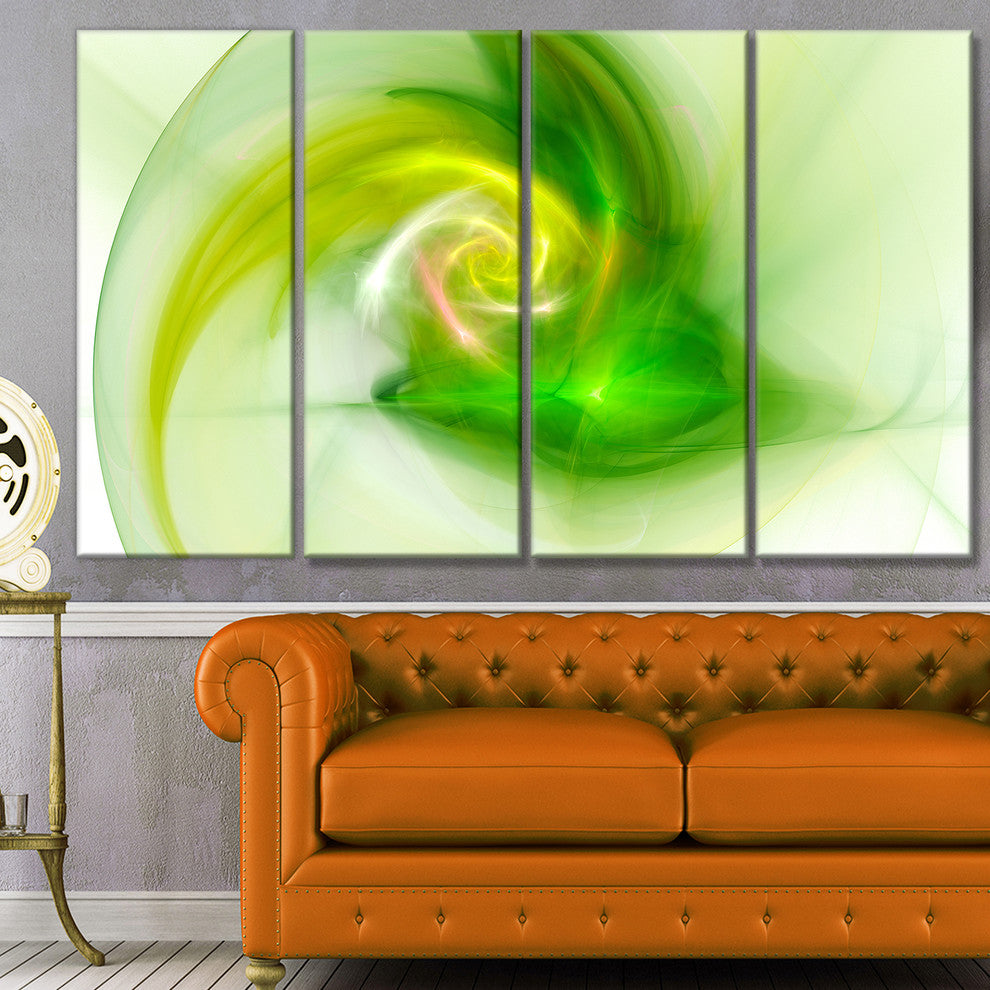Bright Green Fractal Illustration, Abstract Canvas Wall Art, 48"x28", 4 Panels