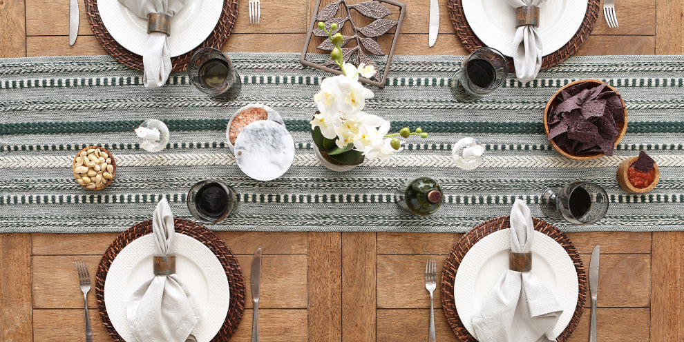 Dark Green Braided Stripe Table Runner 15x72