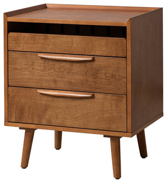 Mid-Century Modern 3-Drawer Nightstand With Charging Station, Acorn
