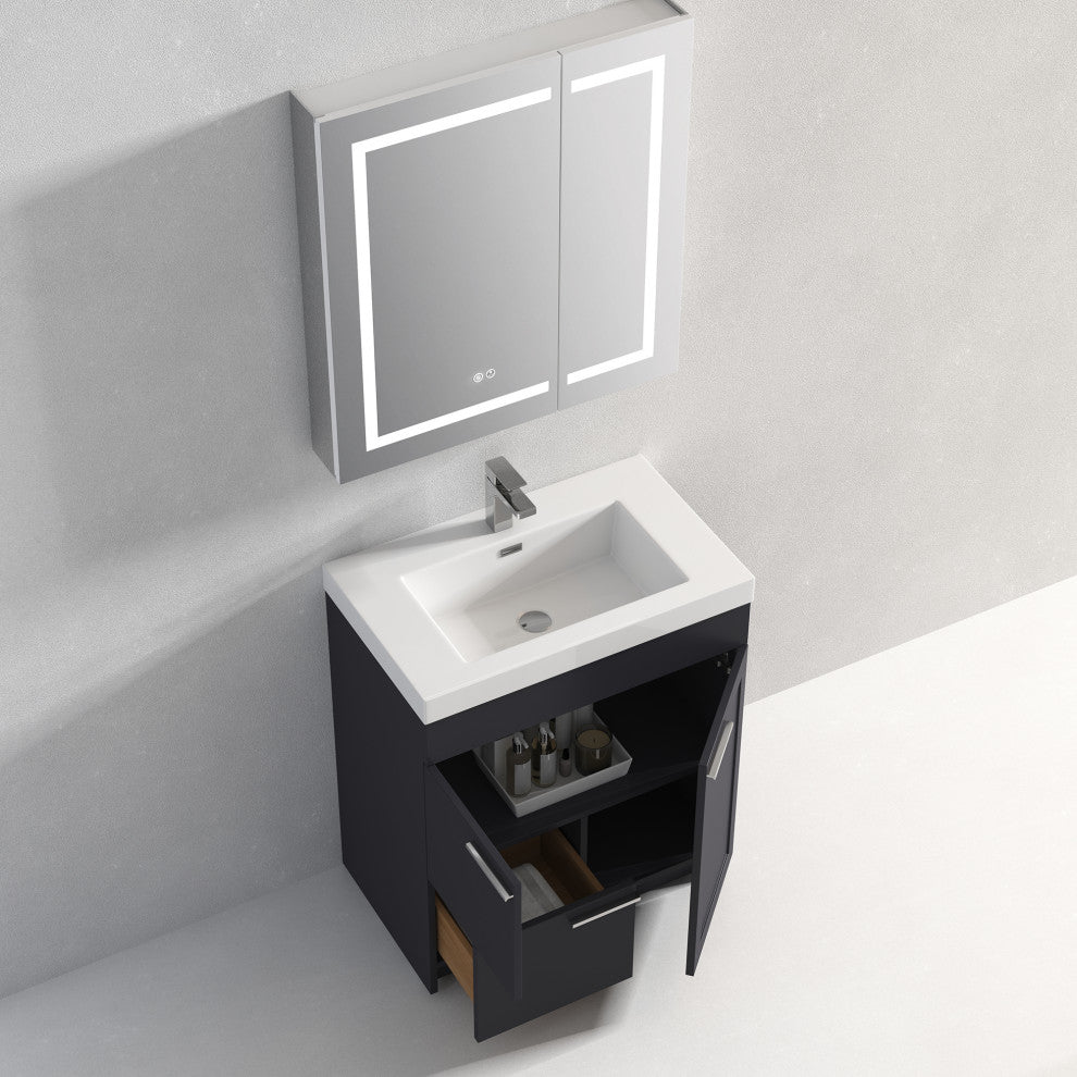 Freestanding Bathroom Vanity With Top Mount Sink, Charcoal, 30'' Acrylic Sink