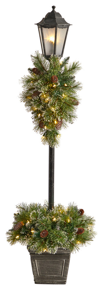 D1033 5 Holiday Pre-lit Decorated Lamp Post With Artificial Christmas Greenery