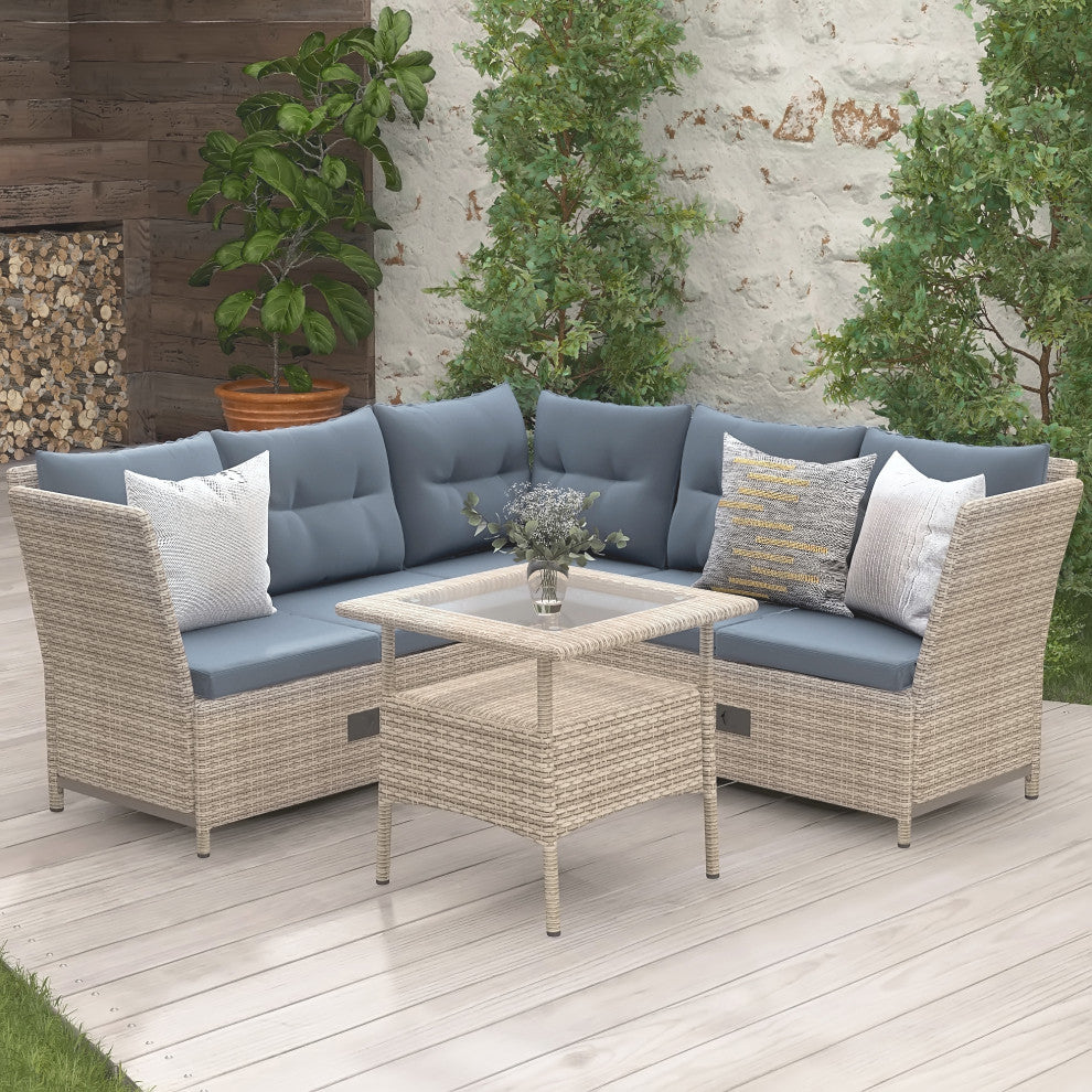 4 Pieces Outdoor Rattan Patio Sectional Sofa Set With Adjustable Backs