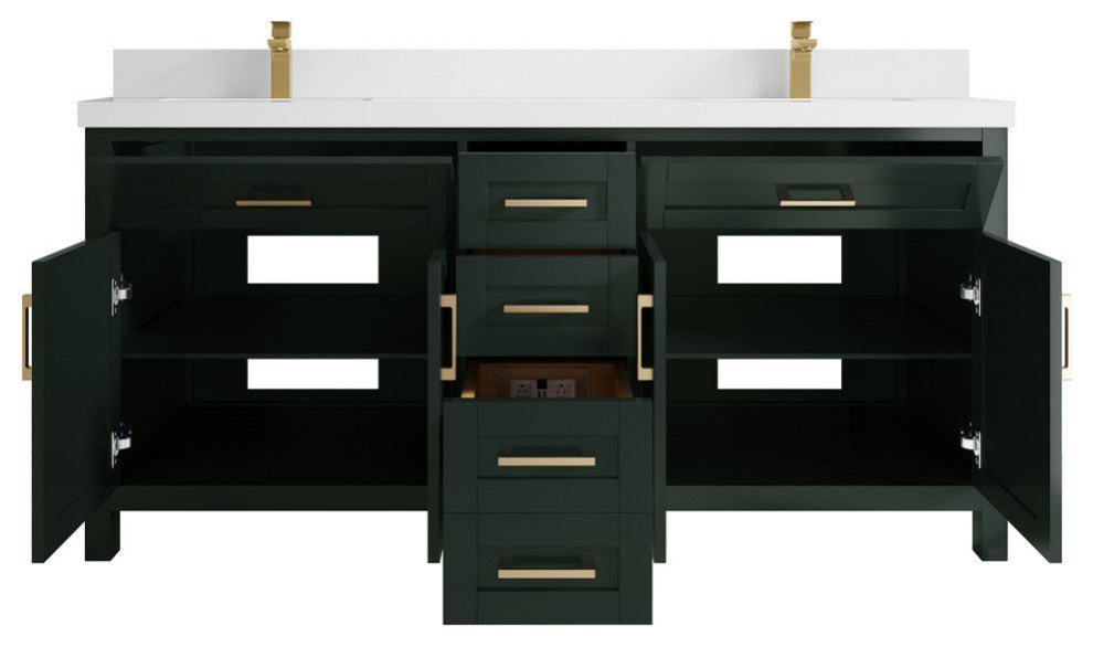 Cambridge 72 Double Sink Bath Vanity in Dark Forest Green 2" White Quartz