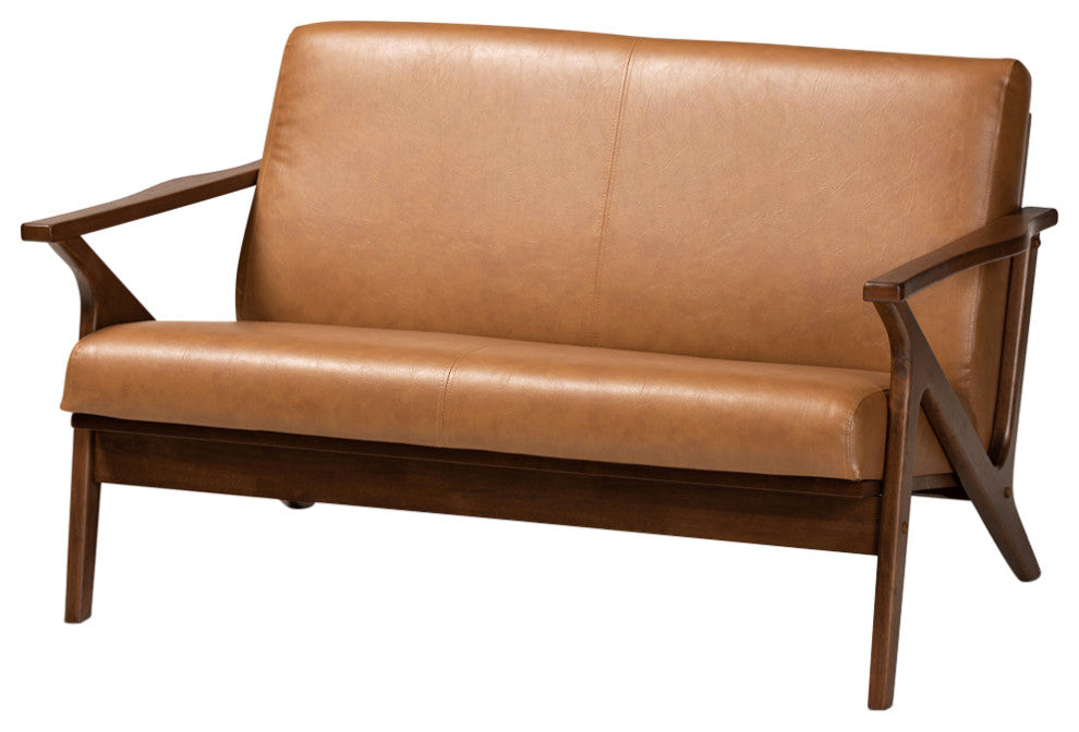 Bianca Mid-Century Modern Loveseat, Tan Faux Leather