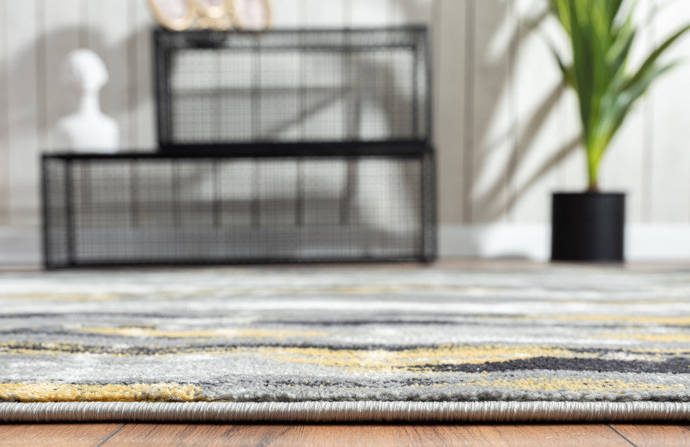 Abani Porto PRT140C Contemporary Grey and Yellow Abstract Area Rug