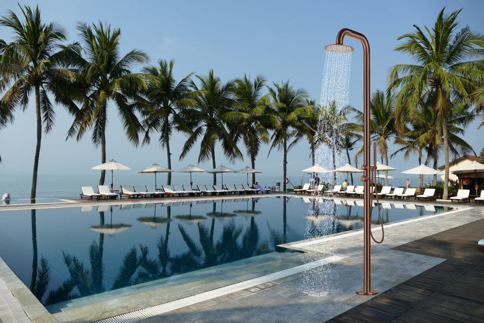 HEATGENE Stainless Steel Outdoor Shower with Handheld Showerhead, Rose Gold