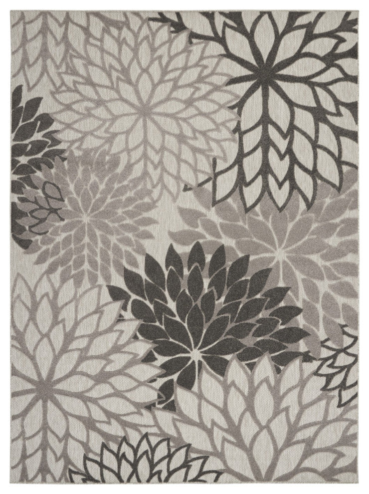7' X 10' Gray Floral Indoor Outdoor Area Rug
