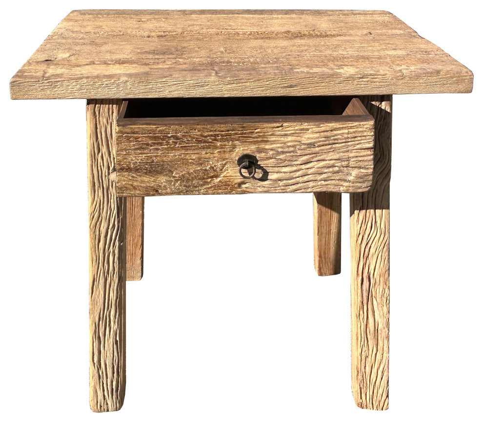 Natural Wood Minimalistic Rough Grain Wood Side Table Pedestal