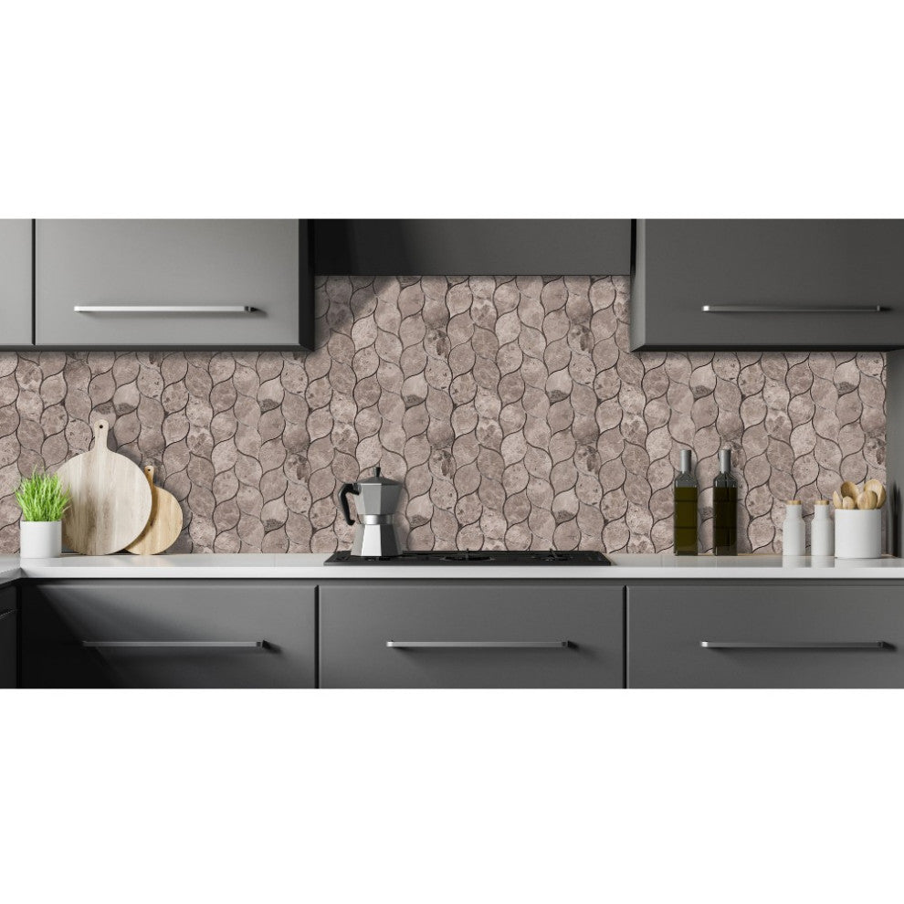 Silver Shadow Marble Leaf Design on 12" x 12" Mesh Mosaic Tile (10 sqft per box)