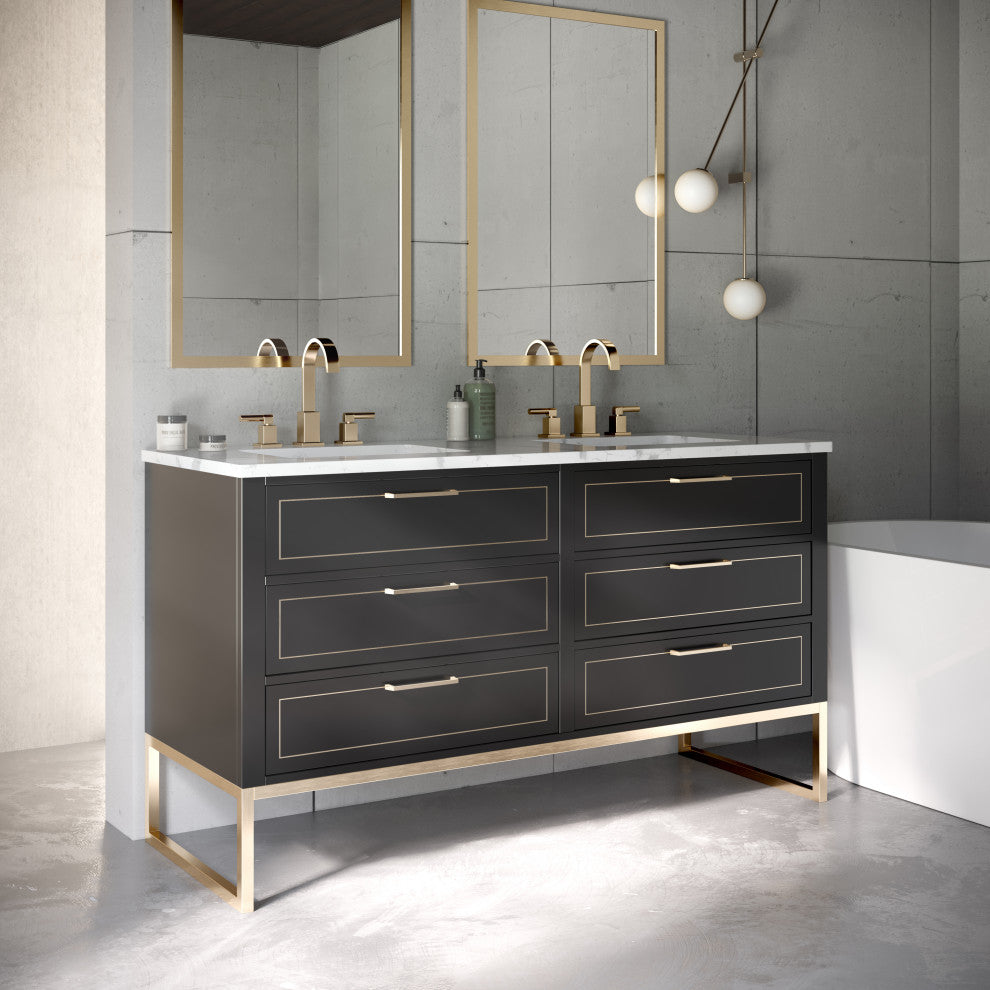 Markham 48" Bathroom Vanity, Midnight Black/Satin Brass, 48", Marble Countertop