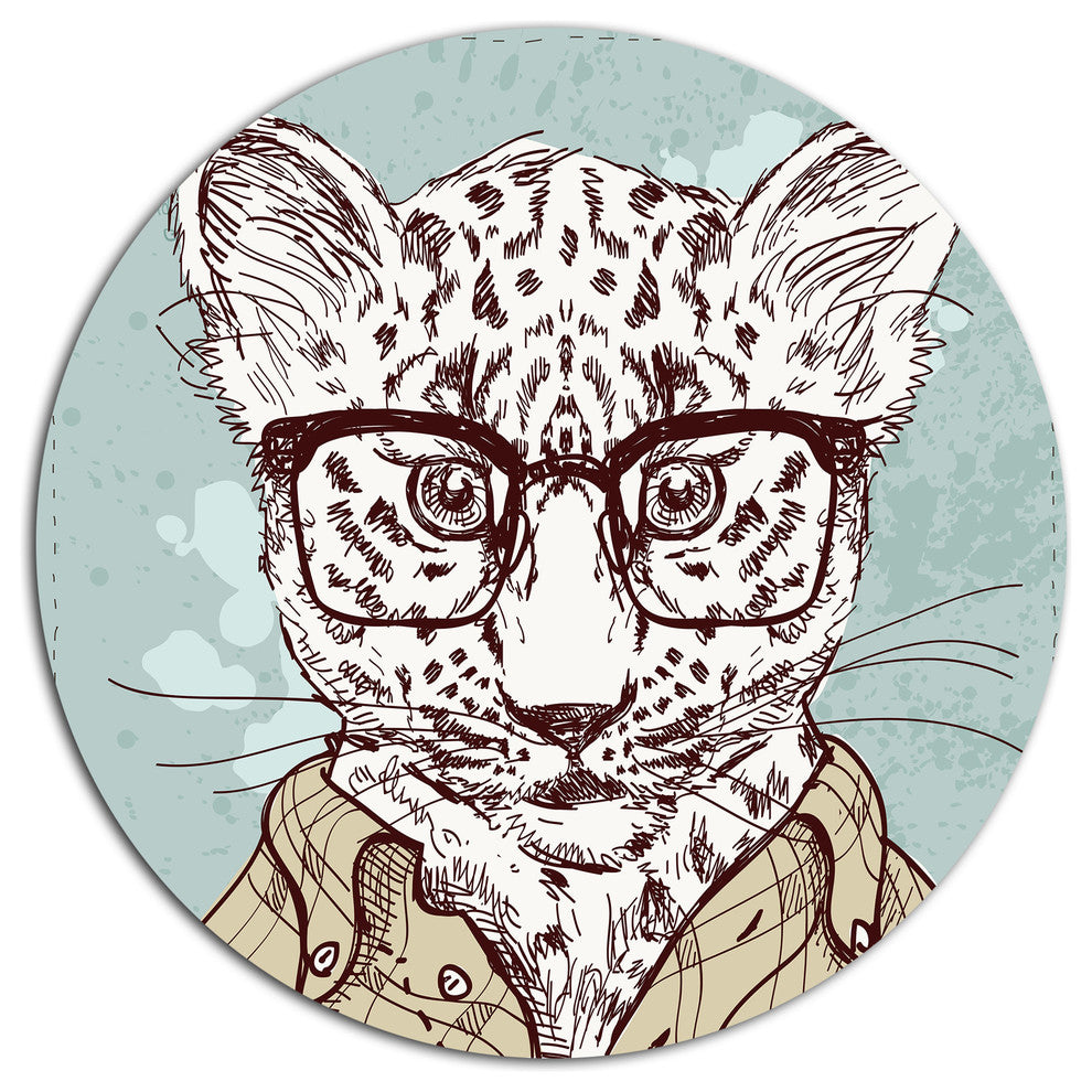 Hipster Leopard With Glasses, Animal Disc Metal Artwork, 36"
