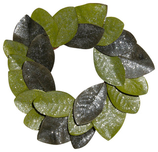 Vintage Glitter Magnolia Leaves Wreath, 16"