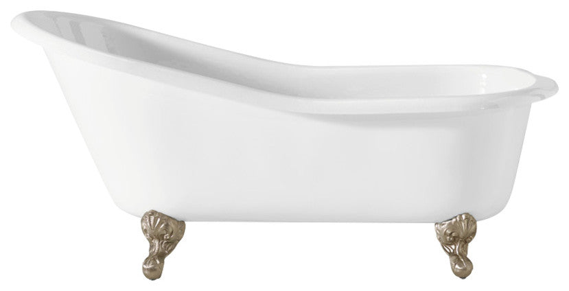 Cheviot Products Slipper Cast Iron Bathtub With Rolled Rim, Brushed Nickel