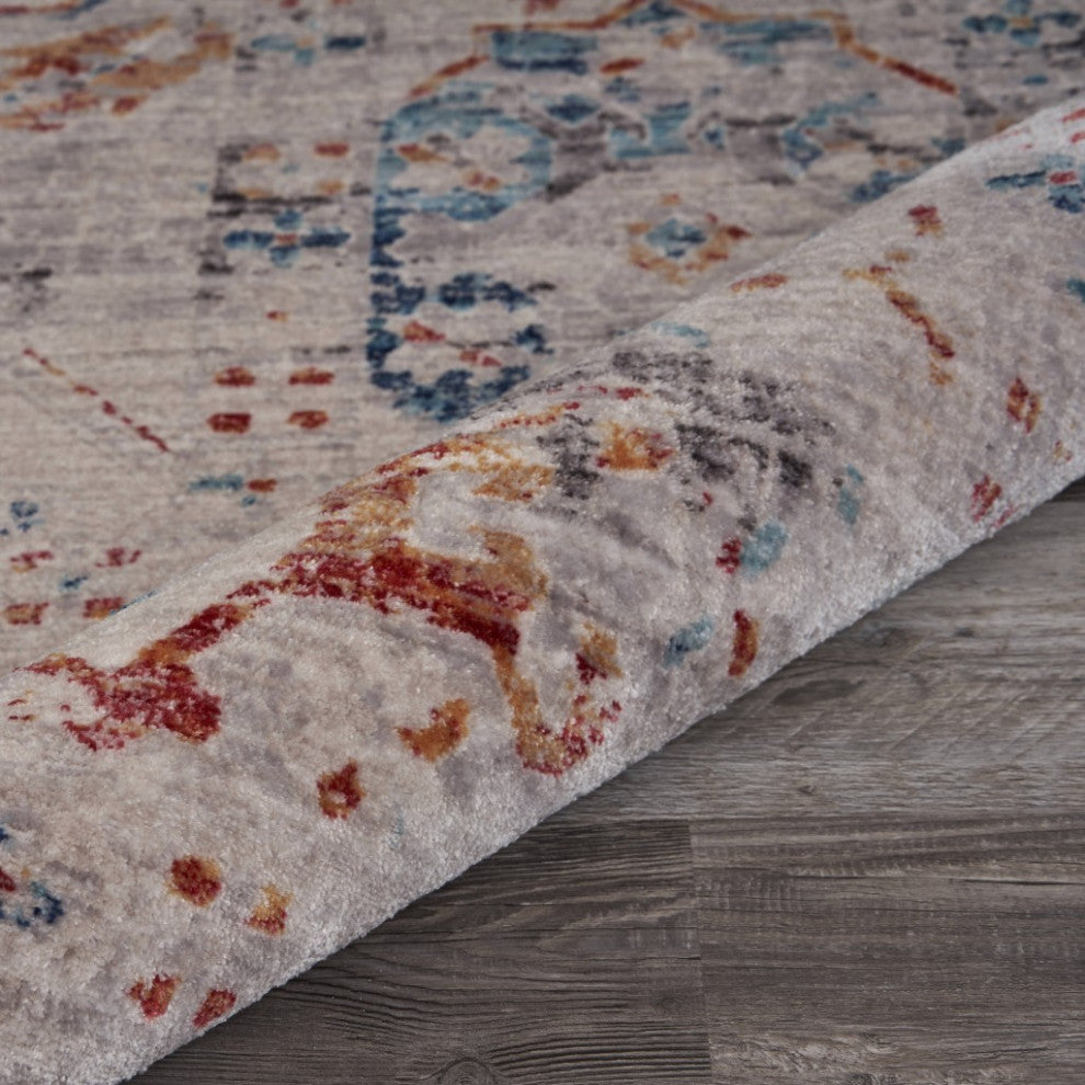 5" x 8" Beige Distressed Floral Area Rug