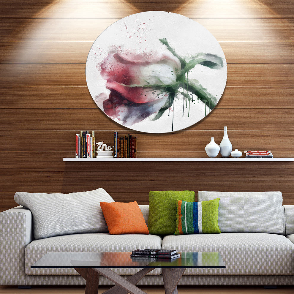 Budding Pink Rose Watercolor Sketch, Flowers Round Wall Art, 36"