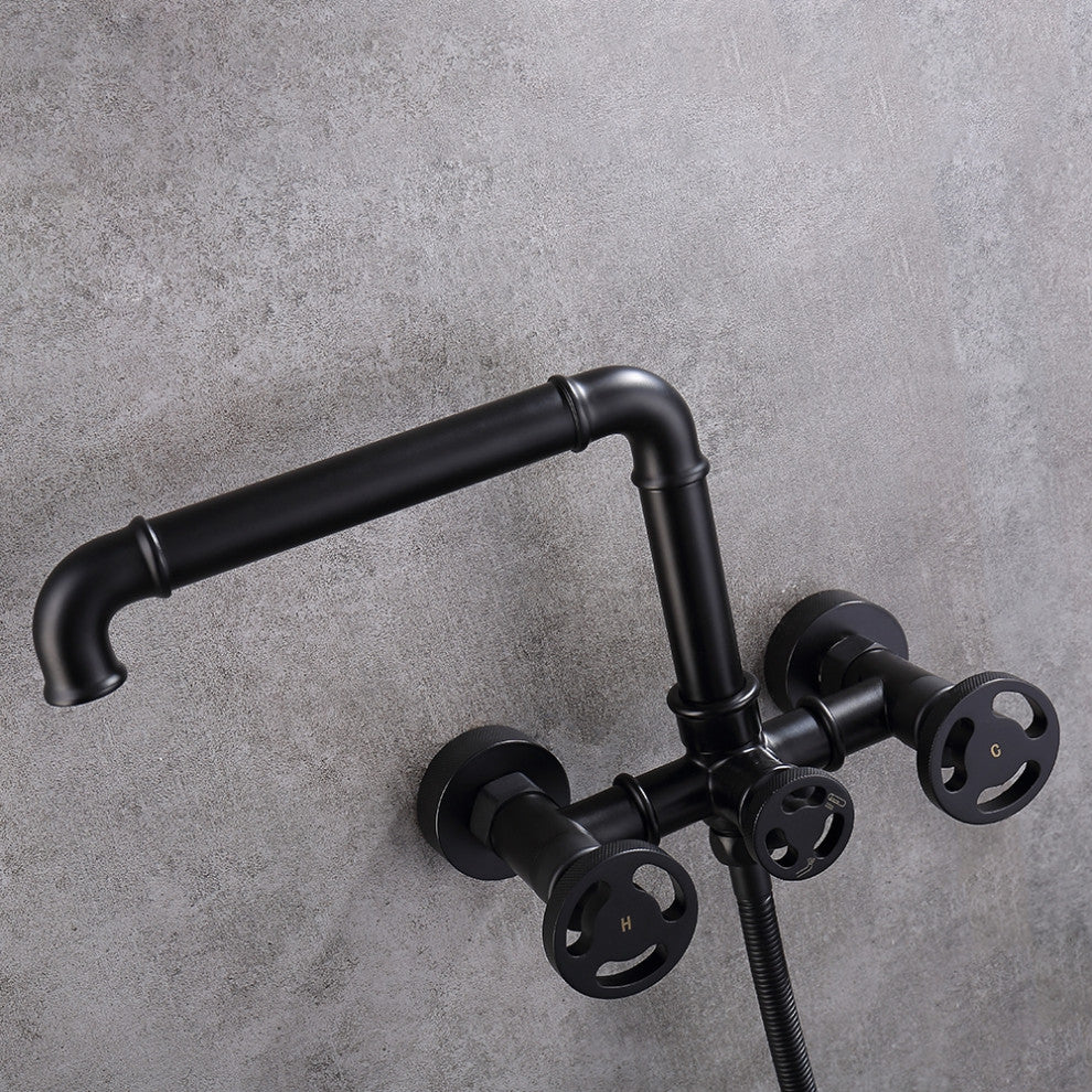 Ruth Industrial Pipe Wall Mounted Bathtub Filler Faucet with Hand Shower