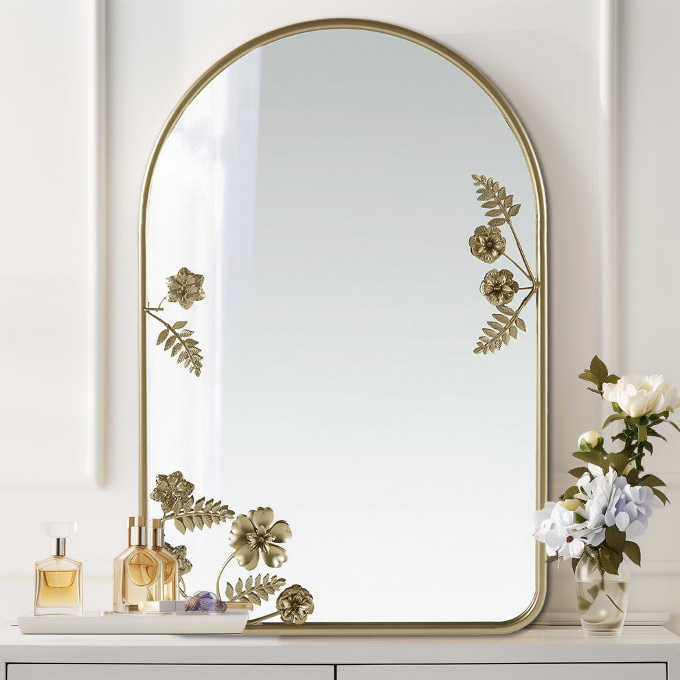 Madison Park Adaline Arched Metal Floral Wall Mirror, Gold 29.75"H
