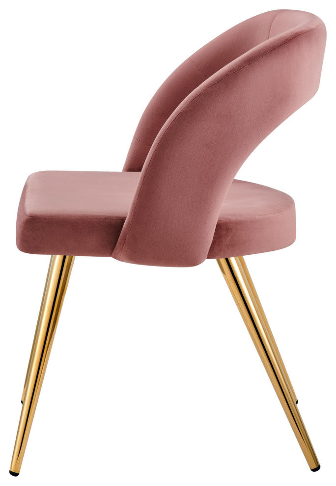 Dining Chair, Pink Gold, Velvet, Modern, Mid Century Cafe Bistro Hospitality