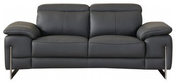 2-Piece Indoor Dark Gray Italian Leather Five Person Seating Set