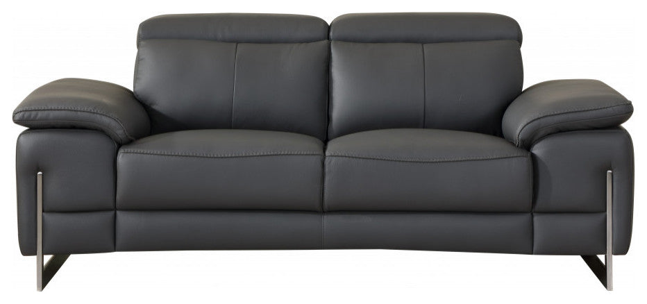 2-Piece Indoor Dark Gray Italian Leather Five Person Seating Set