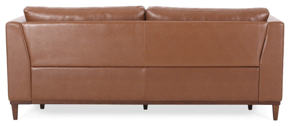 Ayers Faux Leather Upholstered 3 Seater Sofa, Cognac + Espresso