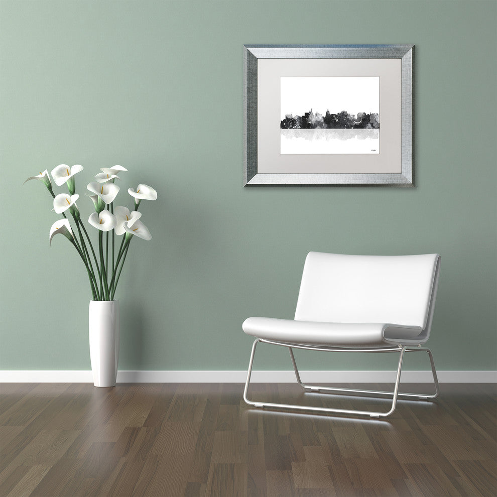 Watson 'Madison Wisconsin Skyline BG-1' Art, Silver Frame, 11"x14", White Matte