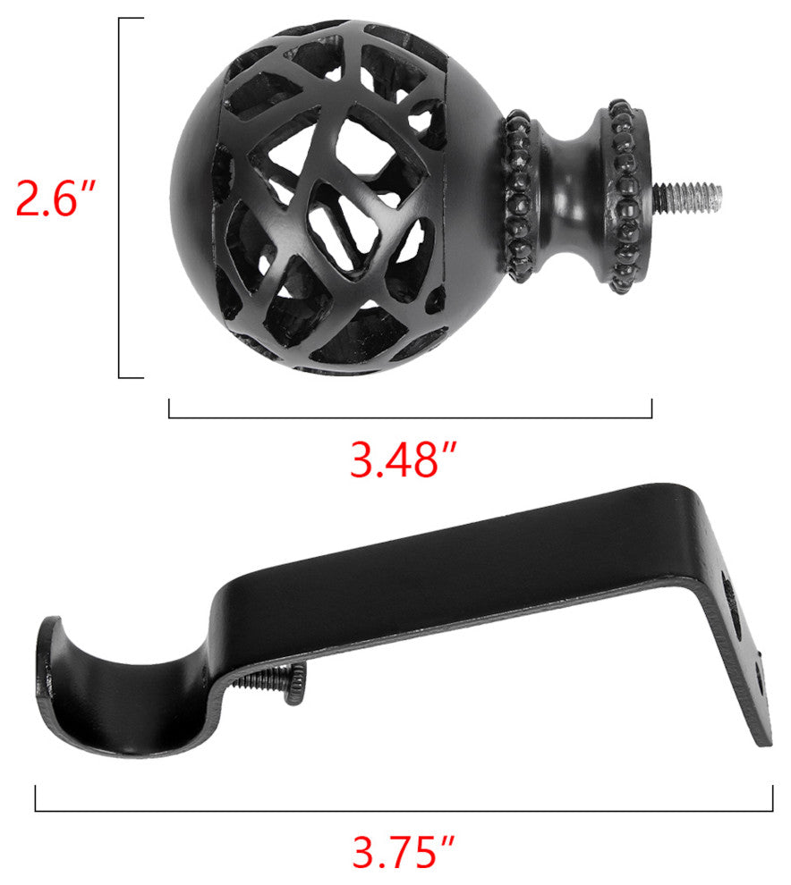 UTOPIA ALLEY 3/4" Single Adjustable Curtain rods for Windows, Black, 48"-86"
