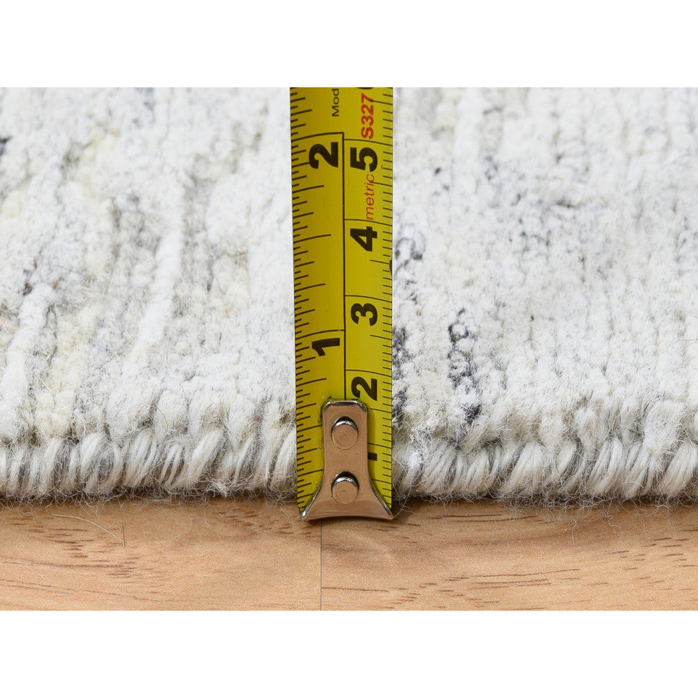 Light Gray Hand Spun Wool Hand Knotted Modern Runner Oriental Rug, 2'7"x8'2"