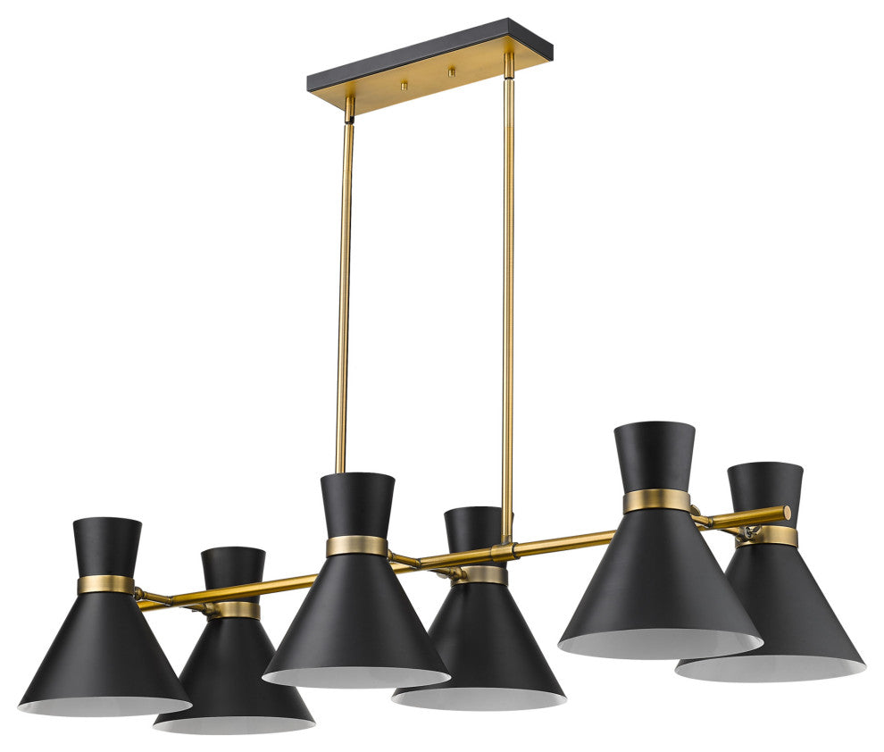 Z-Lite 728-6L Soriano 6 Light 48"W Linear Chandelier - Matte Black / Heritage
