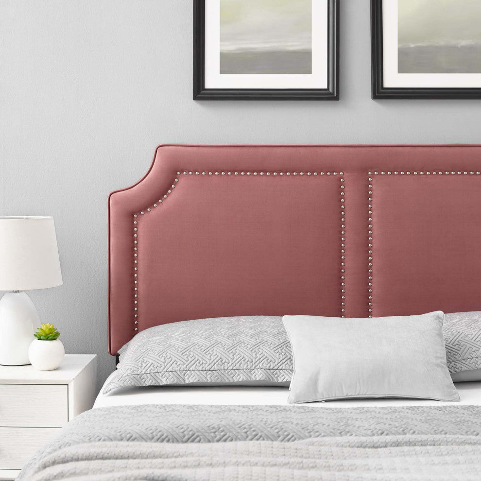 Headboard, Nailhead, Twin Size, Pink, Velvet, Modern, Mid Century Guest Suite