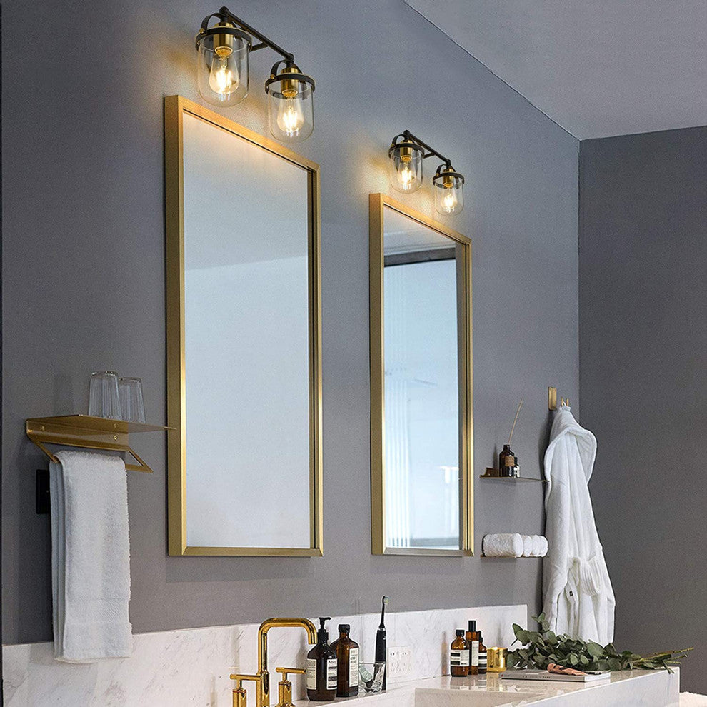 2 Light Vintage Glass Wall Lighting Fixture Bathroom Vanity Light Over Mirror