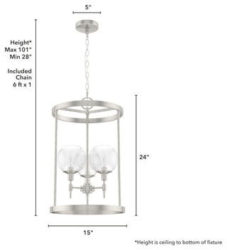 15" Xidane Brushed Nickel, Clear Glass 3-Light Pendant